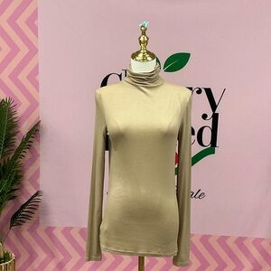 AG Adriano Goldschmied Beige Long Sleeve Turtleneck Top